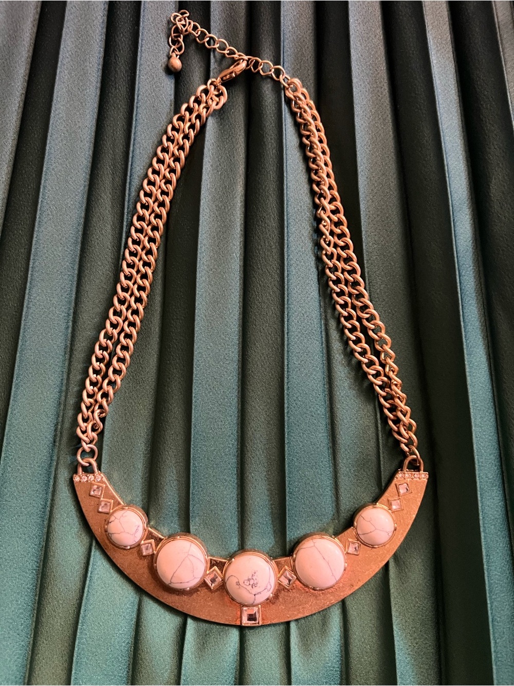 Statement Gold-Tone Crescent Necklace with Marbled Stone Accents